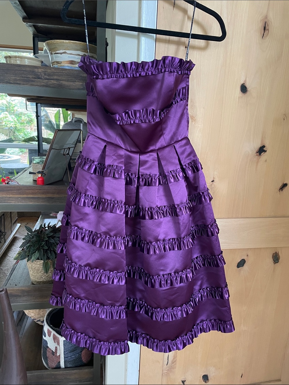 Vintage Y2K Betsey Johnson Evening Purple Satin Ruffle Tiered Cocktail Dress 0